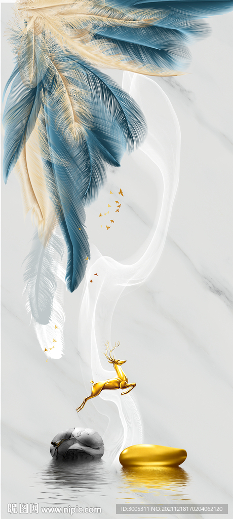 晶瓷画抽象线条羽毛麋鹿