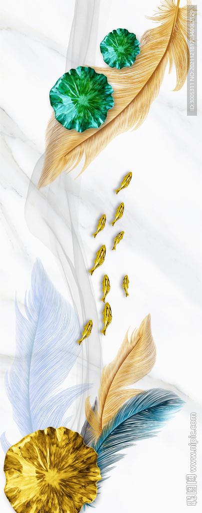 晶瓷画抽象线条金鱼羽毛