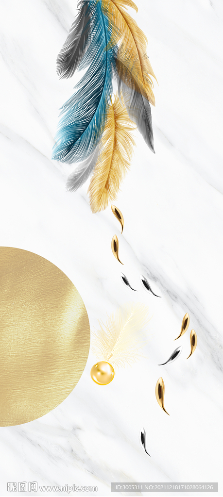 晶瓷画抽象线条金鱼羽毛