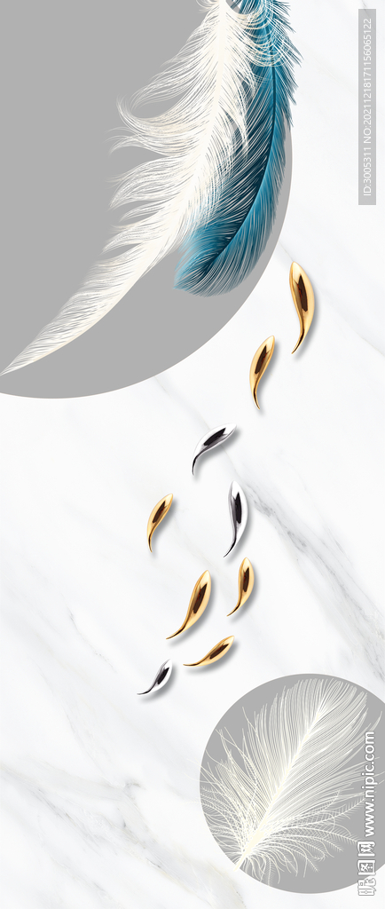 晶瓷画羽毛抽象线条金鱼