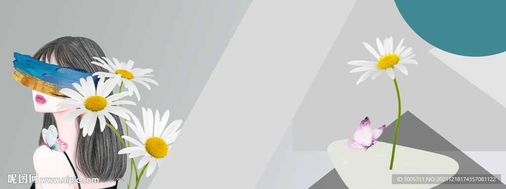 晶瓷画抽象画菊花美女