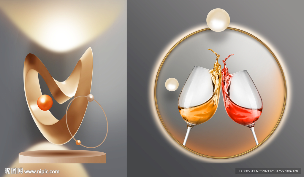 晶瓷画抽象画餐厅餐具红酒杯