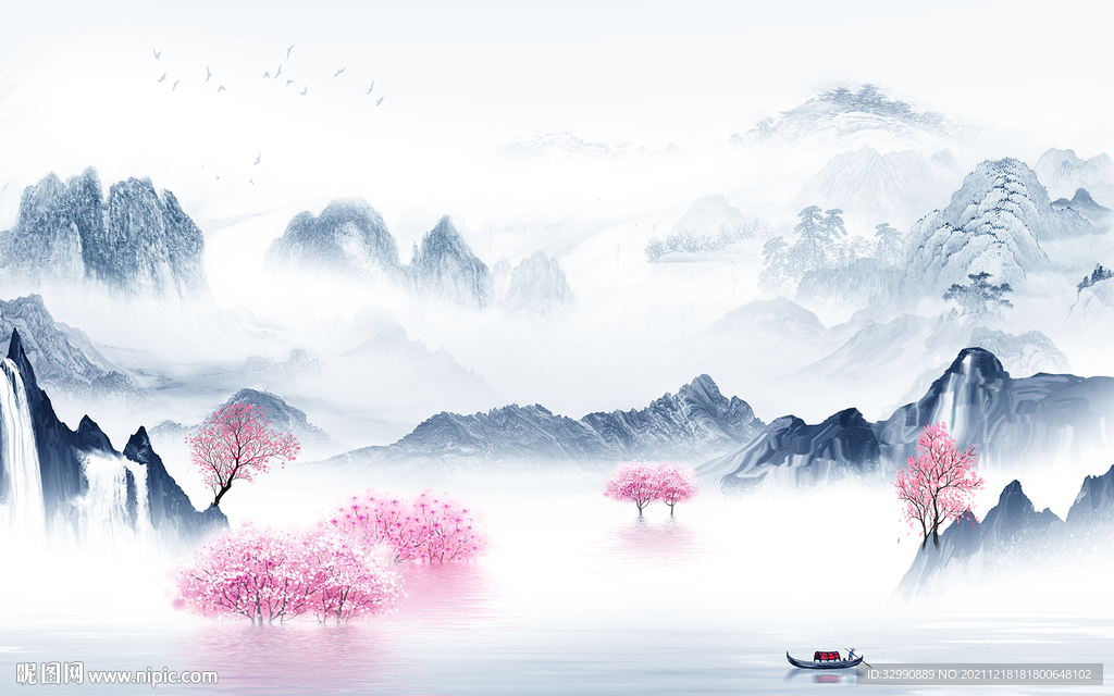 中国风爆款山水新画 TIF分层