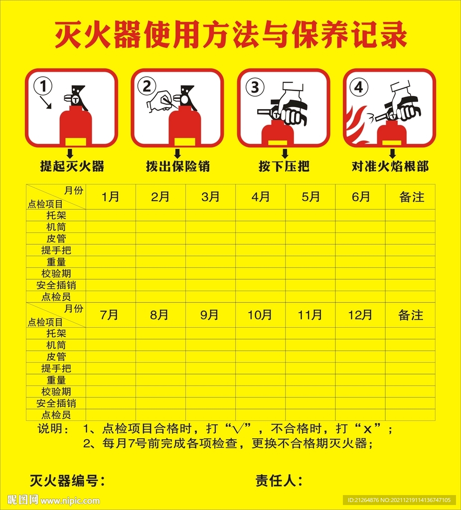 灭火器使用方法与保养记录