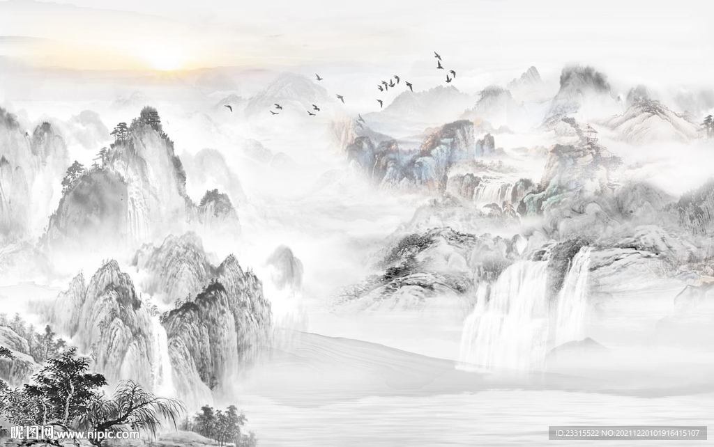 高山流水新中式背景墙