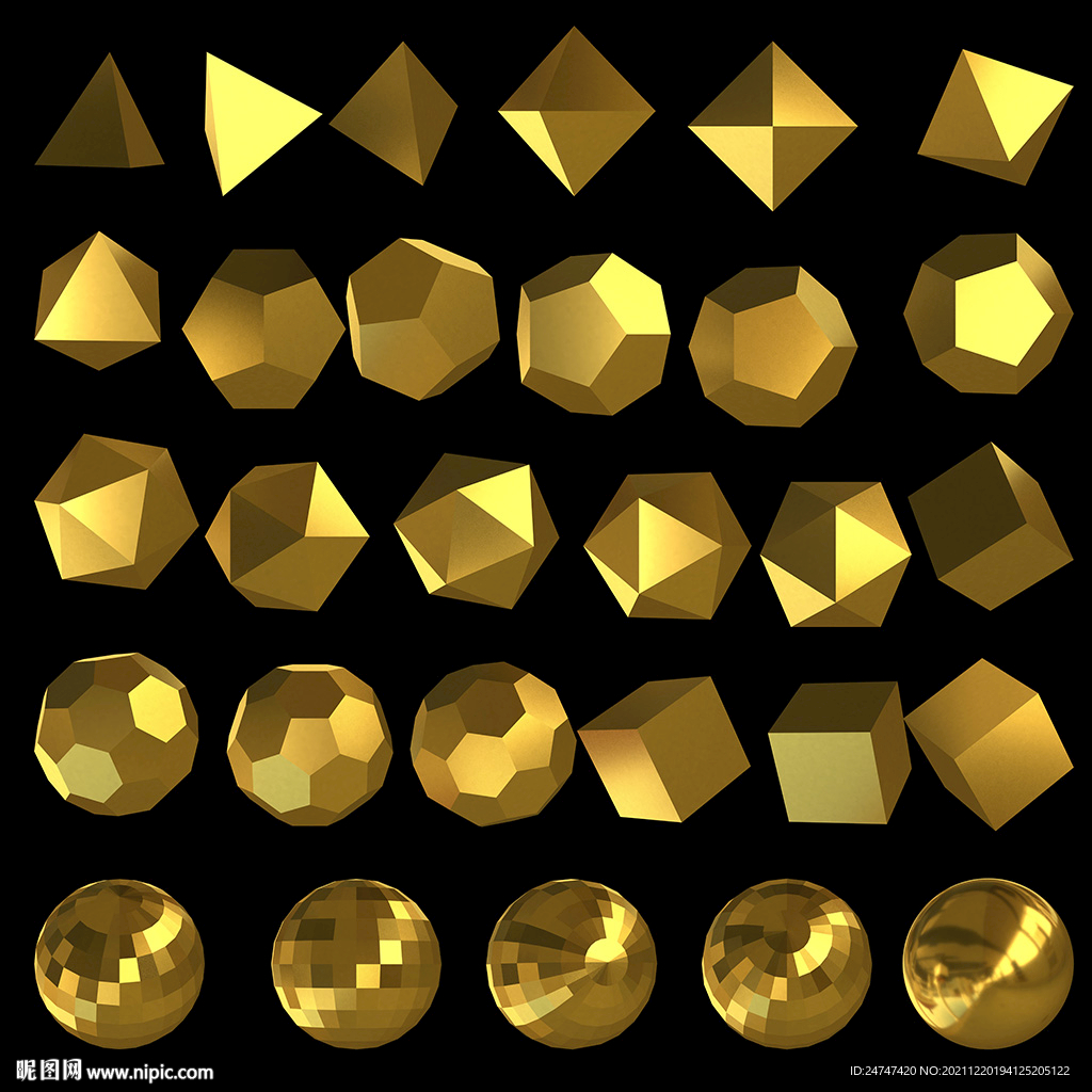 金色立体几何装饰元素