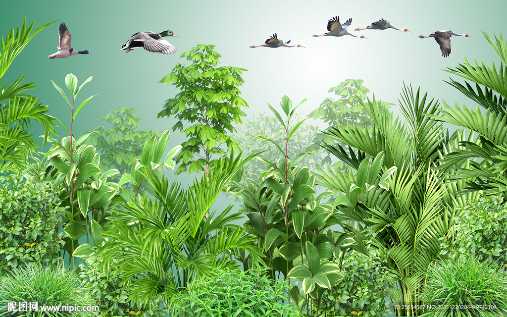 热带雨林植物风景背景墙