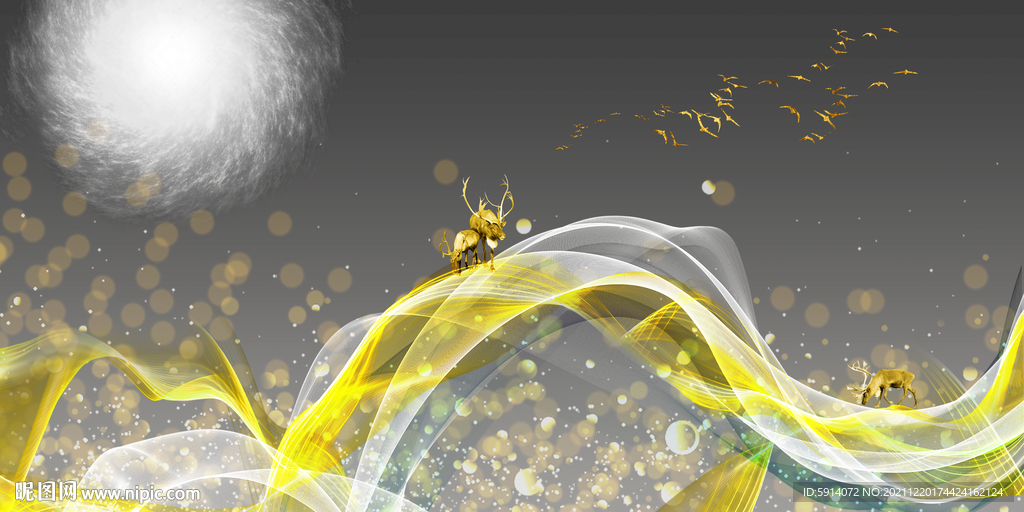 晶瓷画线条抽象画麋鹿