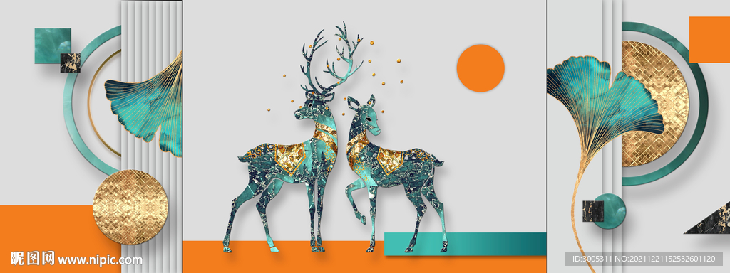 晶瓷画抽象画麋鹿