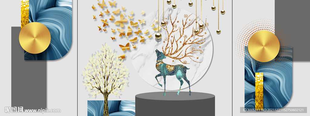 晶瓷画抽象画麋鹿