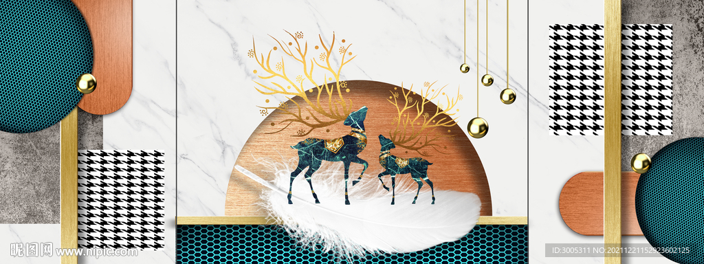 晶瓷画抽象画麋鹿