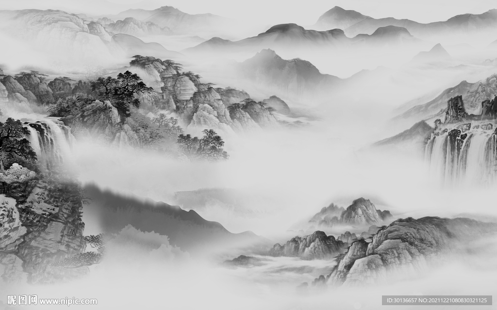 新中式电视灰色山水 TIF分层