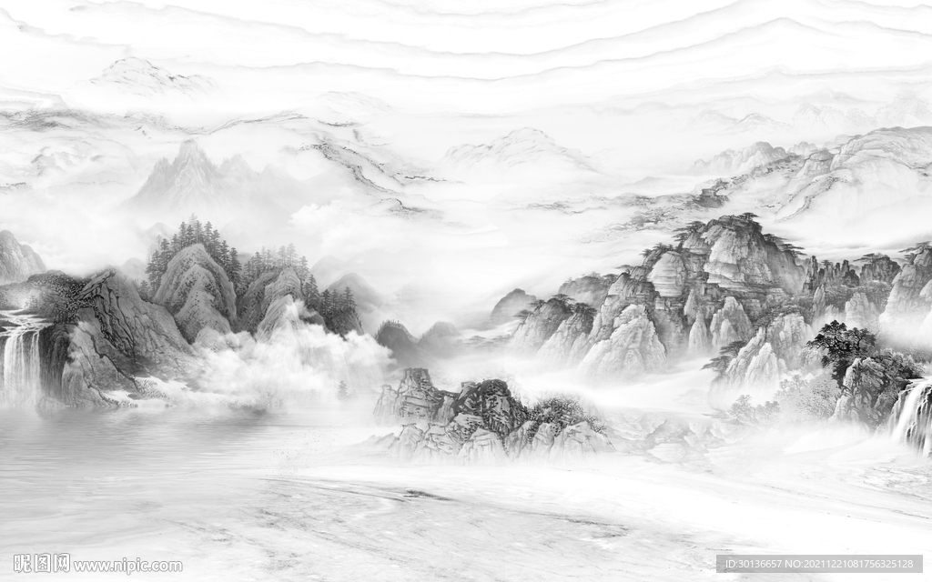 高档 电视灰色山水 TIF分层