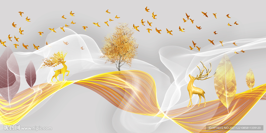 晶瓷画线条抽象画麋鹿