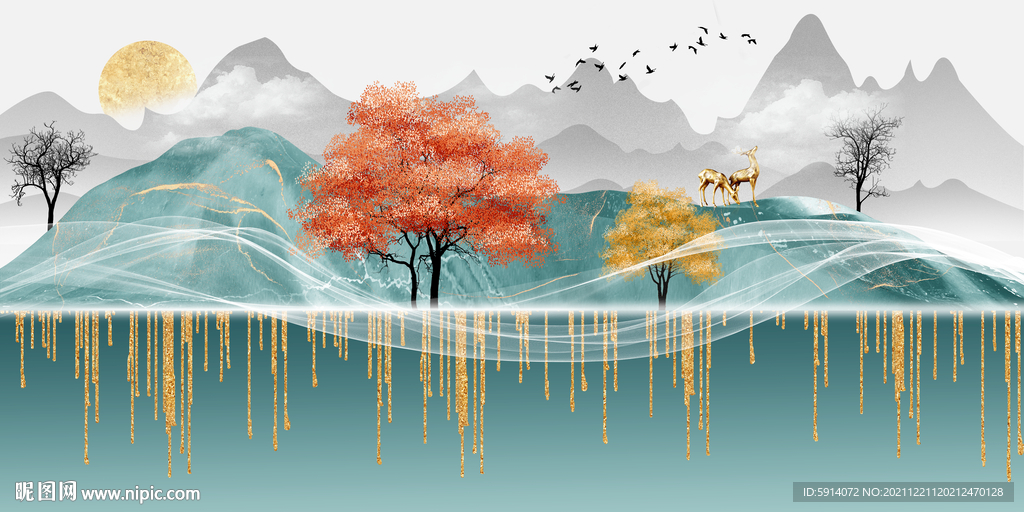 晶瓷画线条抽象画麋鹿