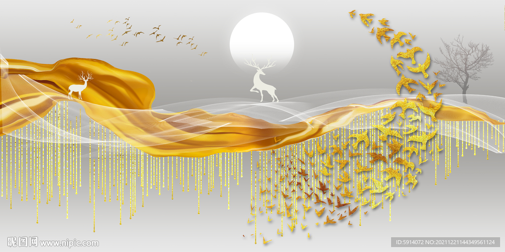 晶瓷画线条抽象画麋鹿