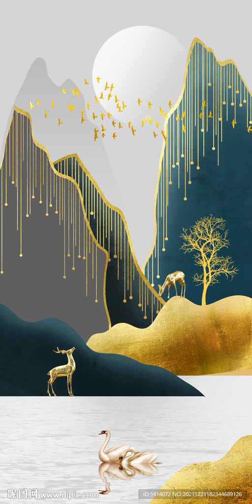 瓷晶画山水风景画麋鹿