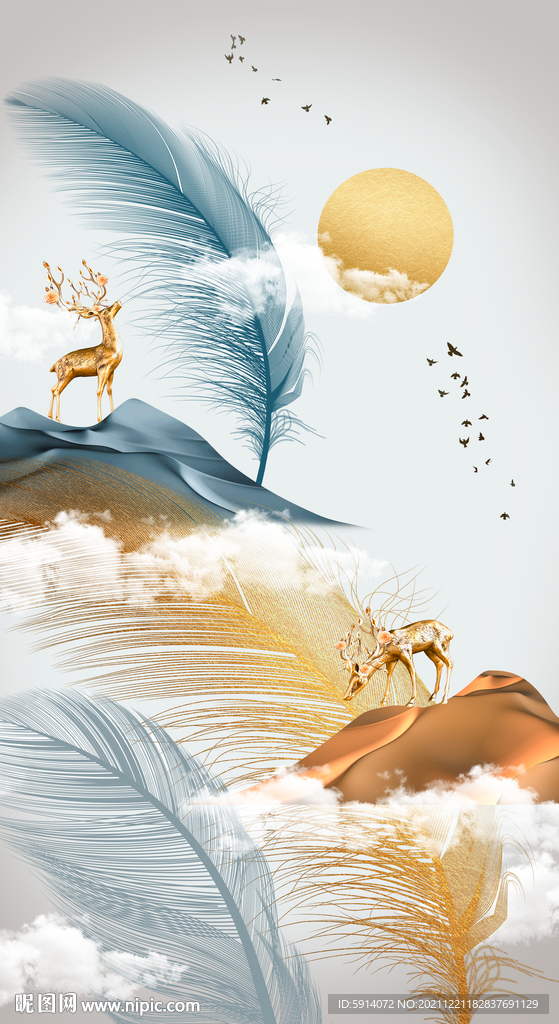 瓷晶画羽毛麋鹿
