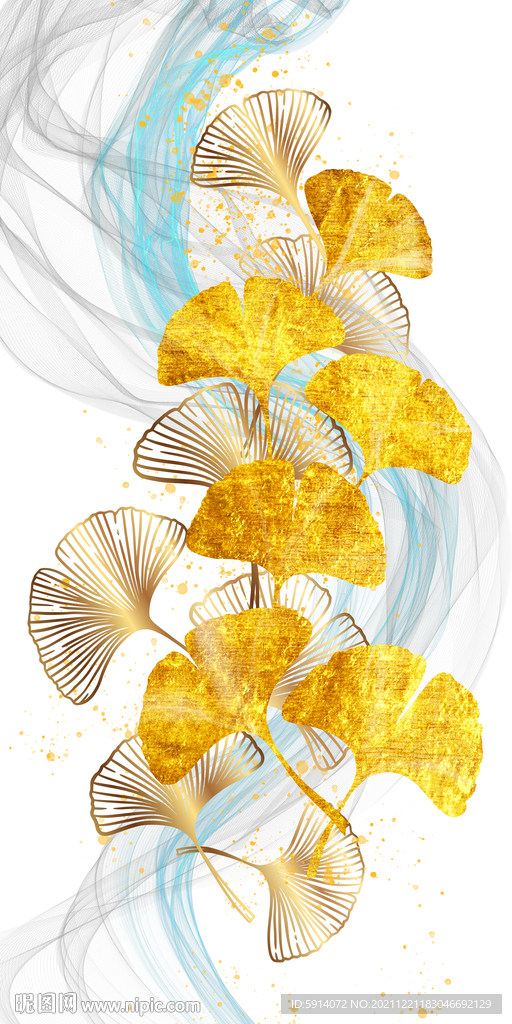 瓷晶画线条抽象画麋鹿杏叶