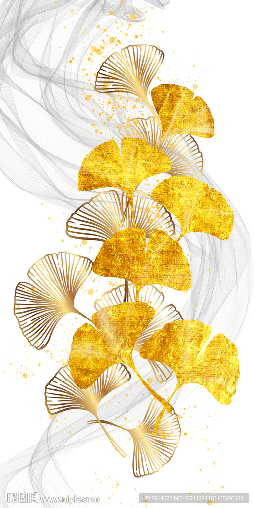 瓷晶画线条抽象画麋鹿杏叶