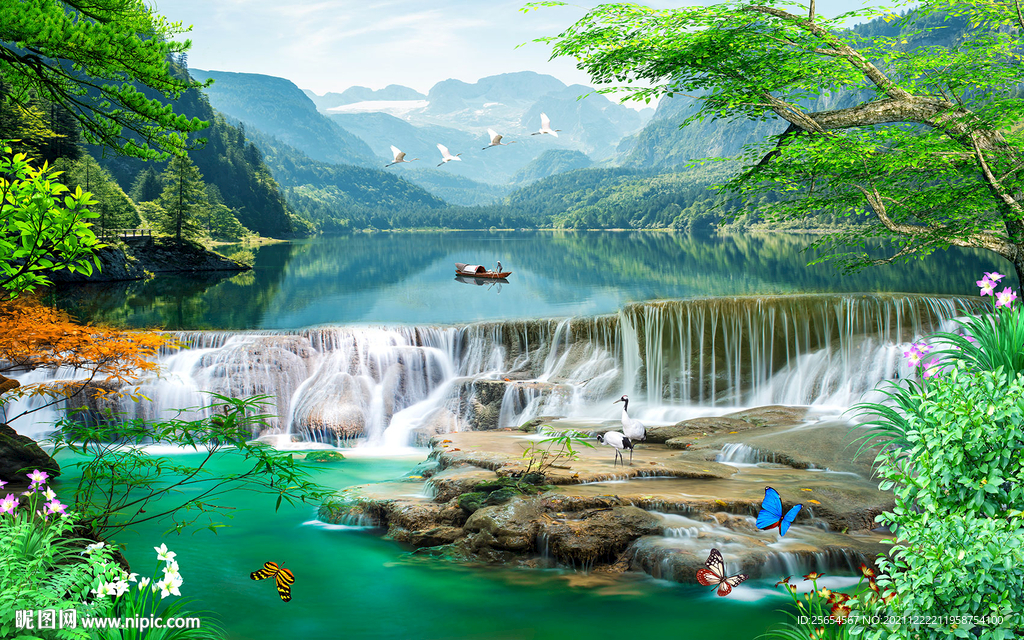 自然环境小溪流水背景墙