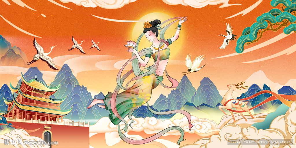 飞天敦煌插画背景