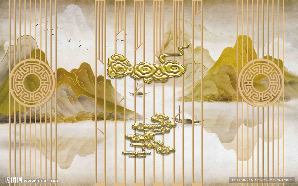 新中式格栅背景墙