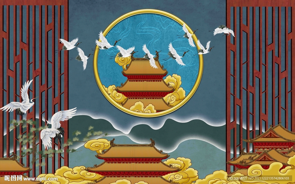 新中式格栅背景墙 