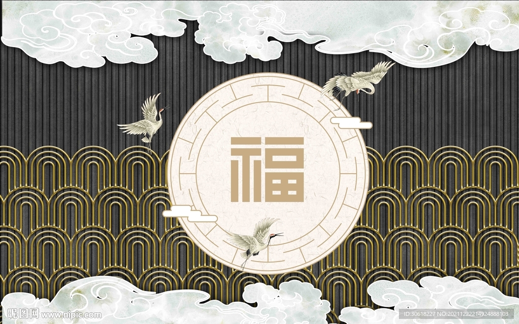 新中式格栅背景墙 