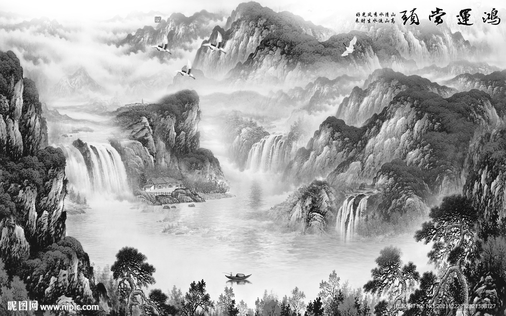 最新 现代灰山水画 TIF分层