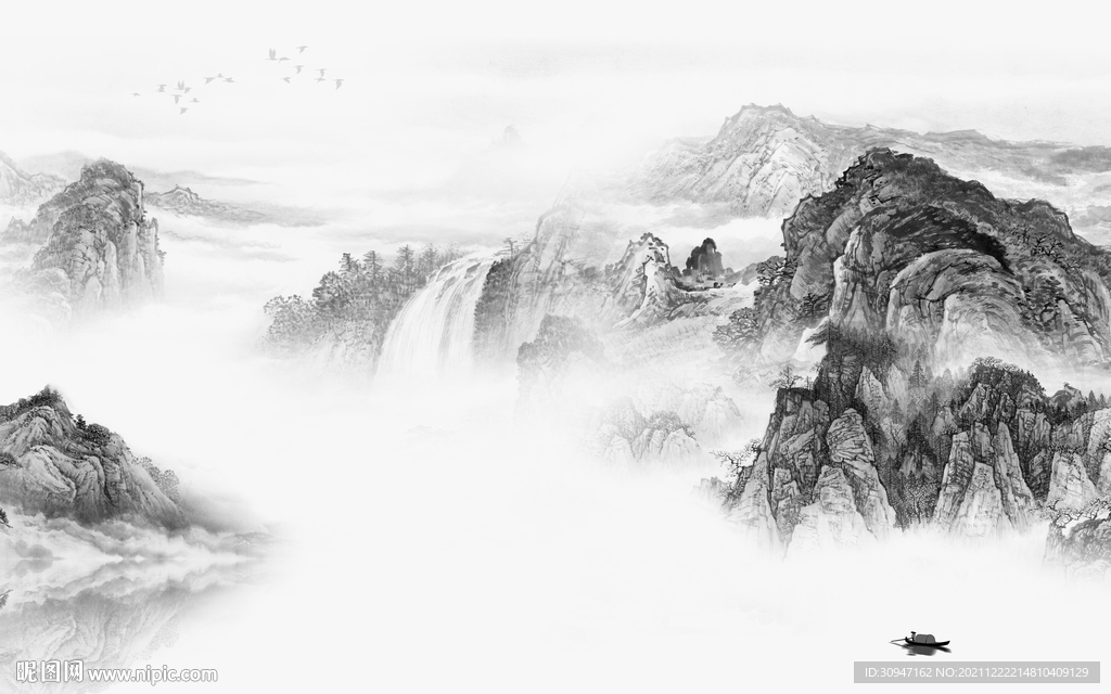 高端背景墙灰山水 TIF分层