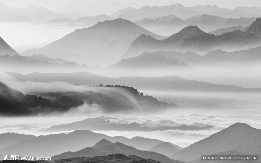 新中式灰色客厅山水 TIF分层