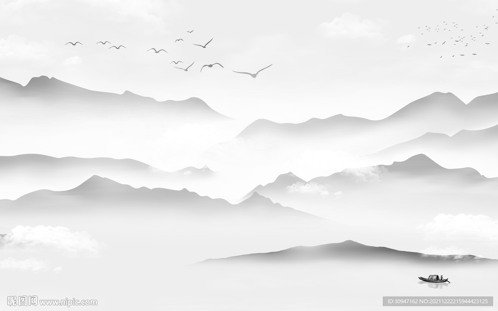 意境 灰色客厅山水 TIF分层