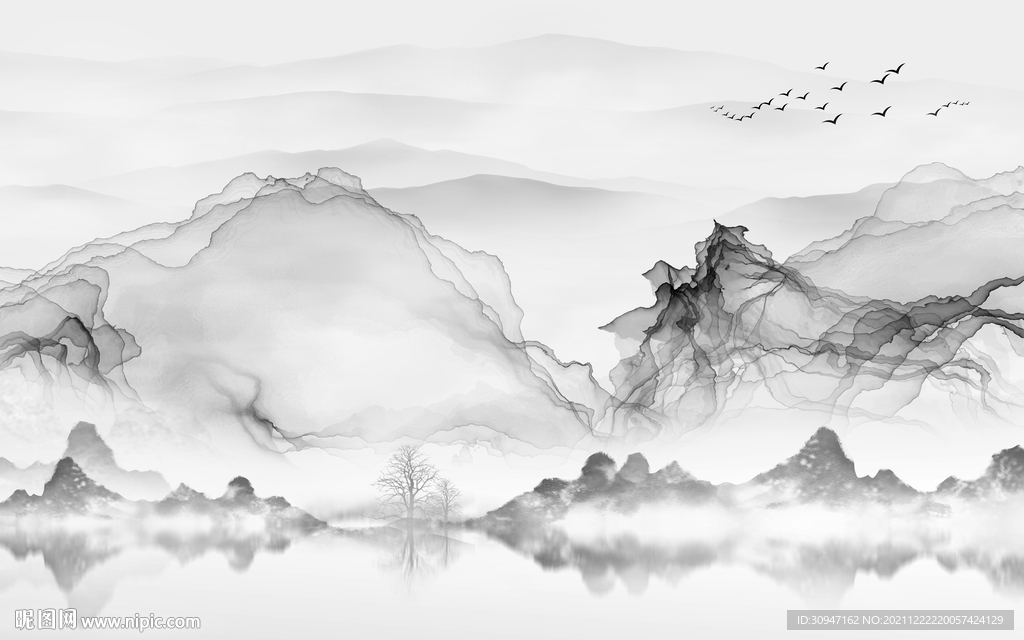 大气 灰色客厅山水 TIF分层