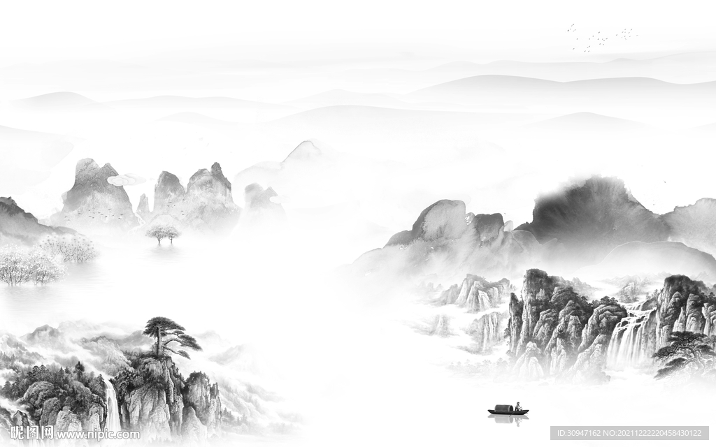 高档灰色客厅山水 TIF分层