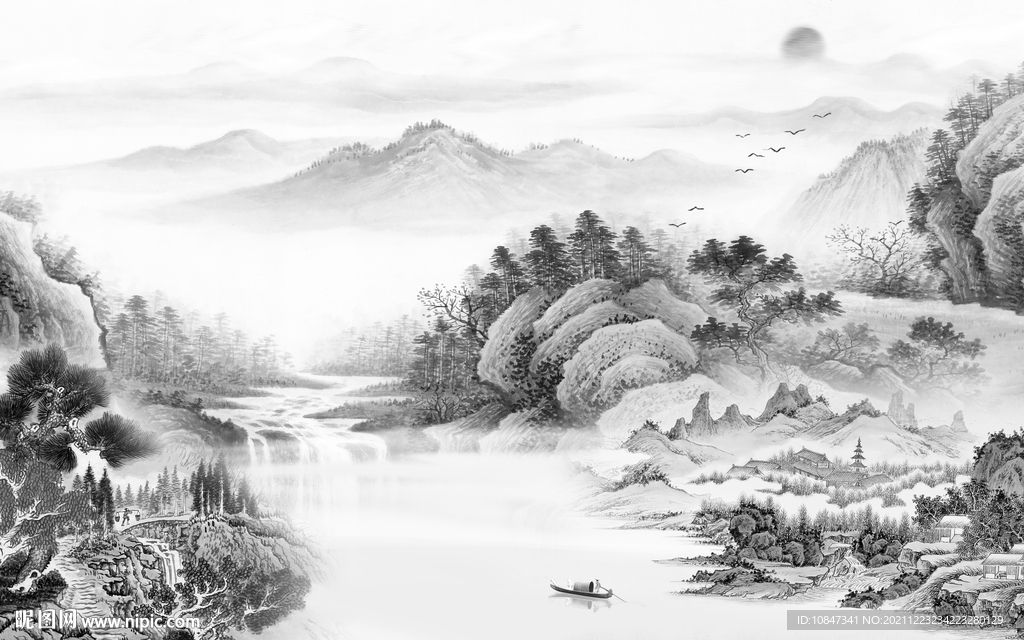 别墅灰色意境山水 TIF分层