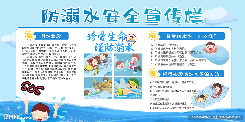预防溺水 安全知识 宣传展板 