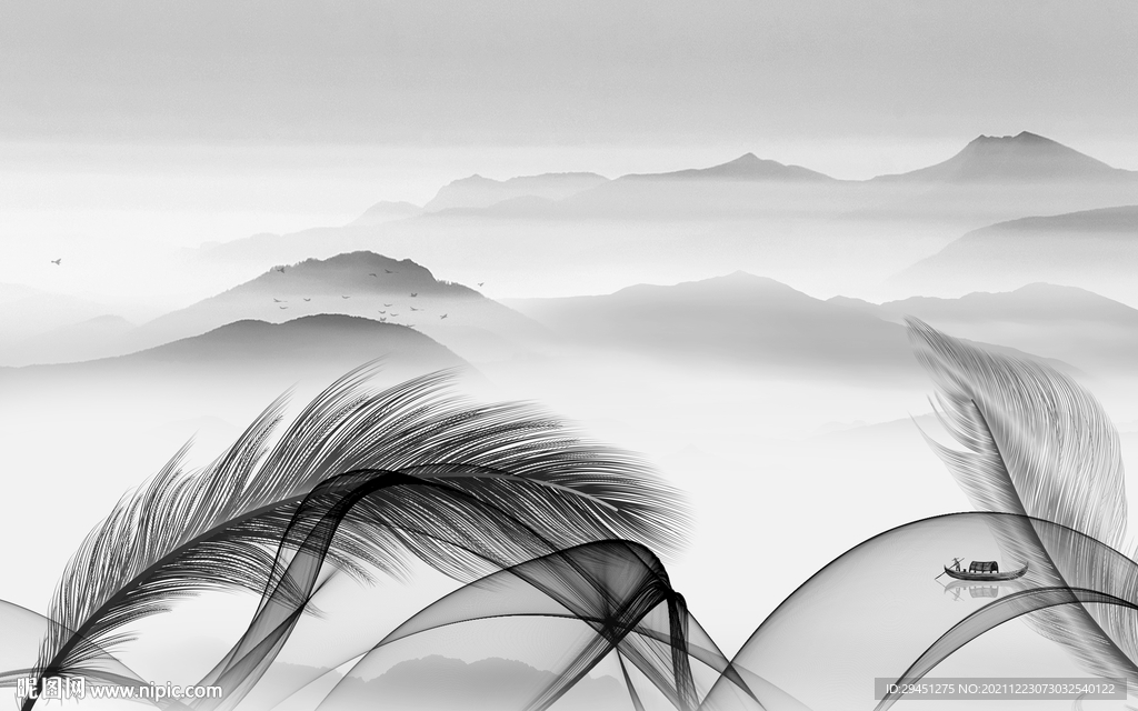 灰色 山水电视背景 tif分层