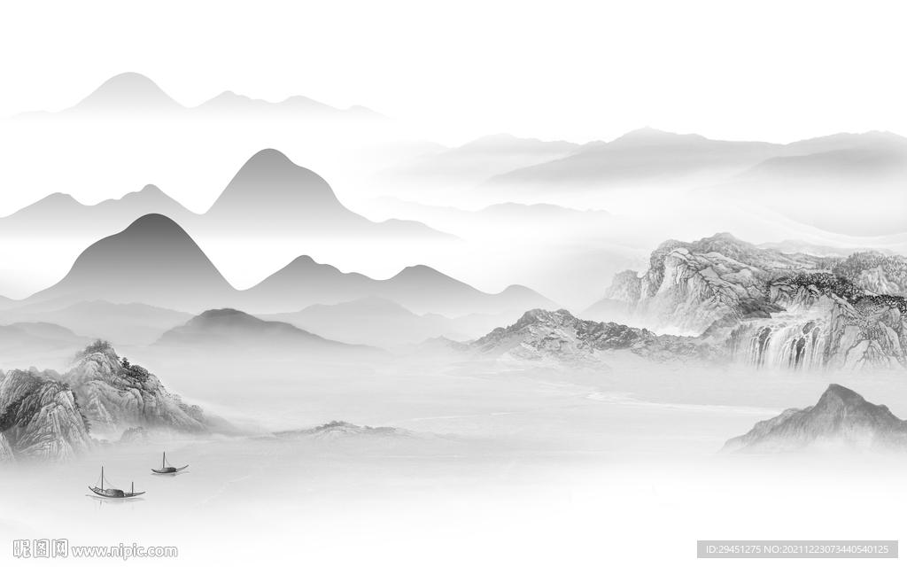 最新 山水灰色背景 tif分层设计图__无框画_环境设计_设计图库_昵图网nipic.com