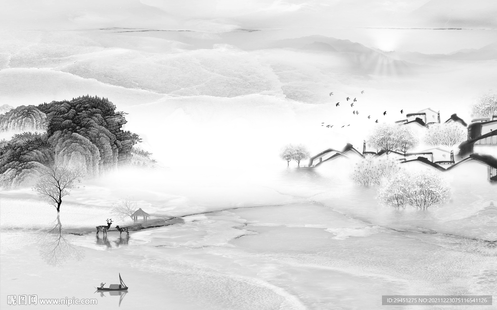 中国风山水灰色背景 tif分层