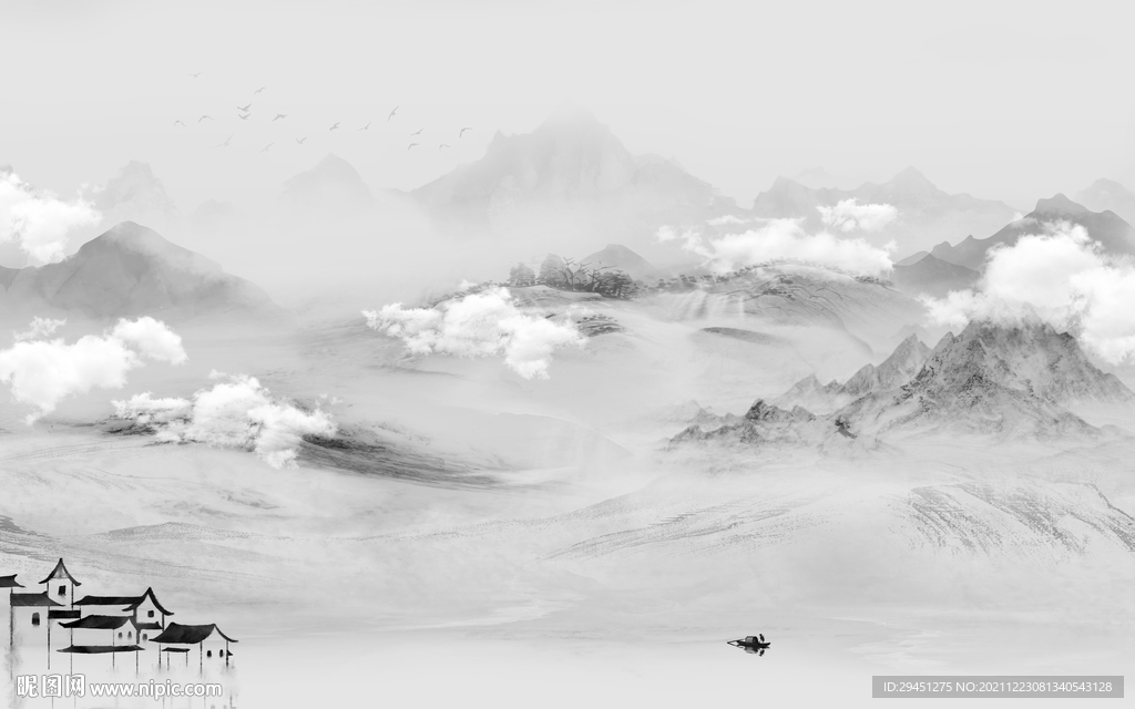 高清 山水灰色背景 tif分层