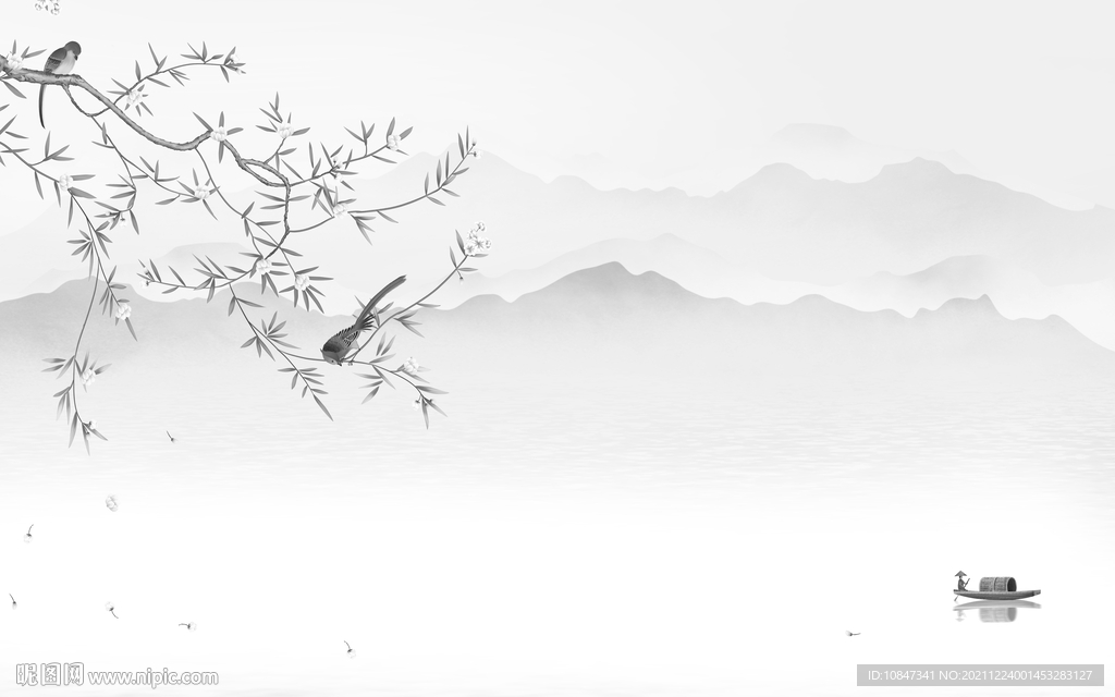 人气灰色意境山水 TIF分层