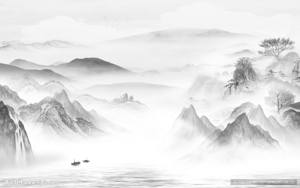 爆款灰色背景山水 TIF分层