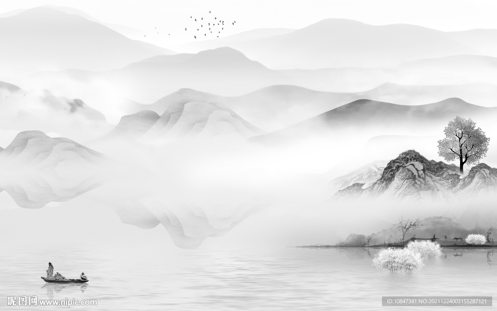 最新灰色背景山水 TIF分层