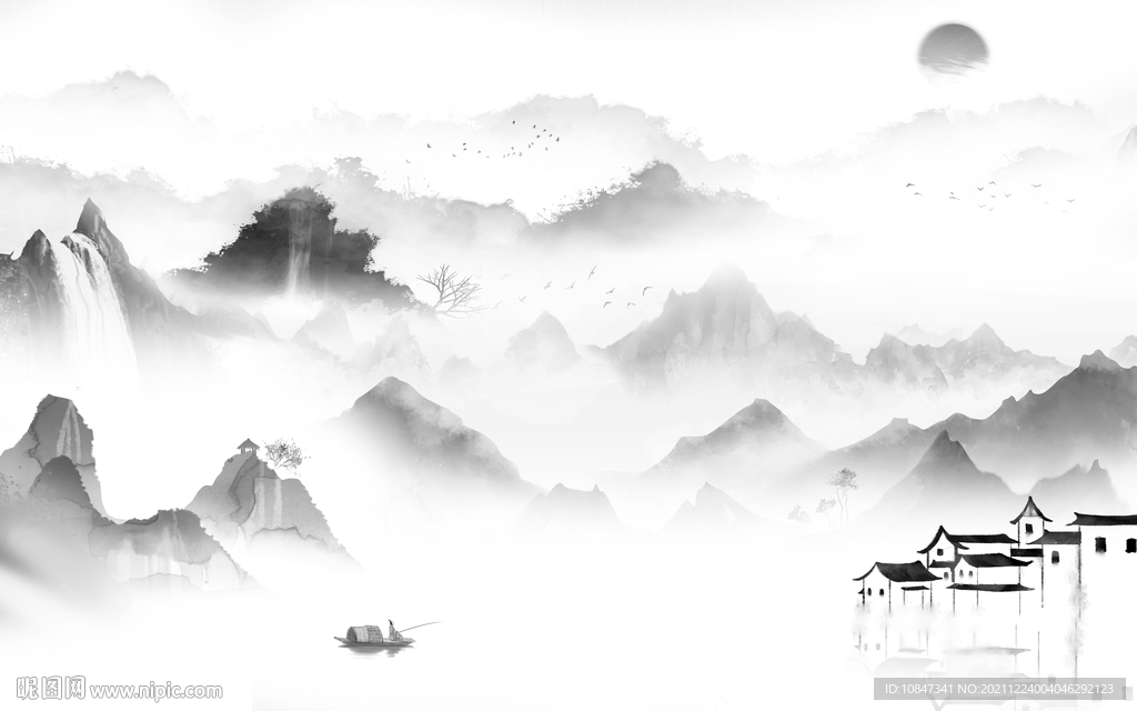 中国风灰色背景山水 TIF分层