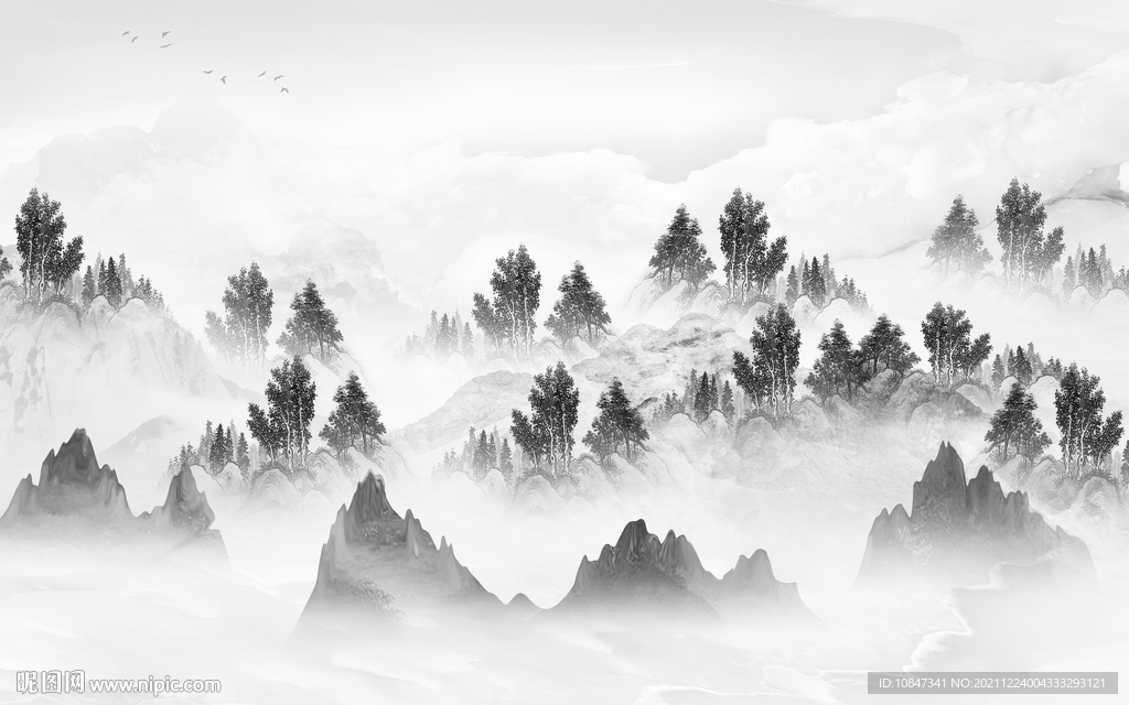 中式灰色客厅山水 TIF分层