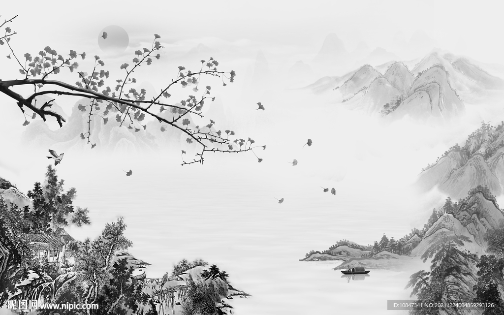 人气 灰色客厅山水 TIF分层