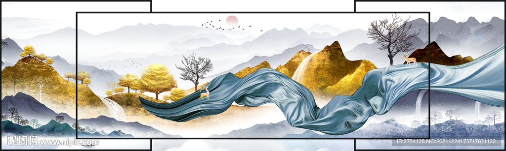 晶瓷画山水风景画飘带