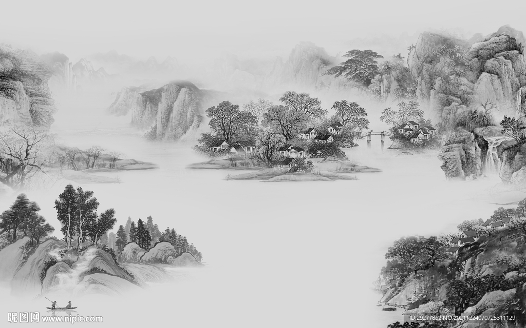 现代灰色背景山水 tif分层