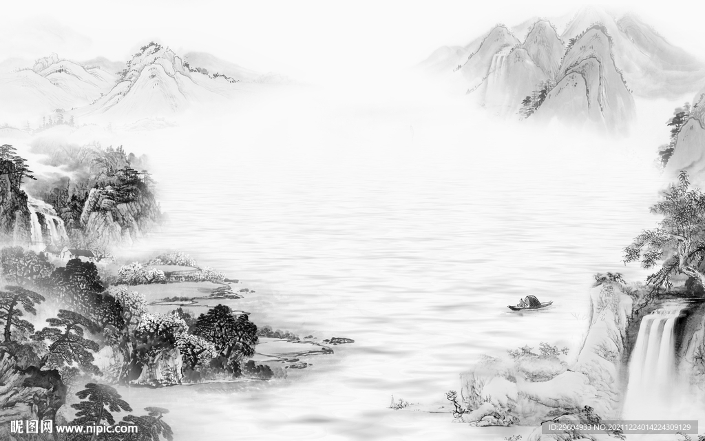 简约灰色山水背景 tif分层